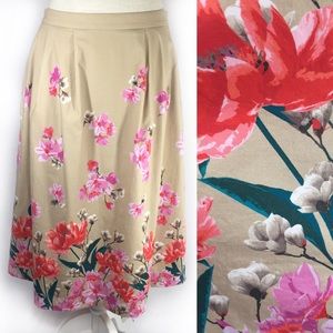 Lands’ End Pleated Floral Midi Skirt Sz 8 NEW